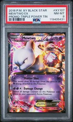 2016 POKEMON XY BLACK STAR PROMO TRIPLE POWER TIN #XY107 MEWTWO EX PSA 8 - Image 1