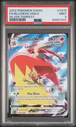 2022 POKEMON SWORD & SHIELD SILVER TEMPEST #TG15 FULL ART/BLAZIKEN VMAX PSA 9 - Image 1