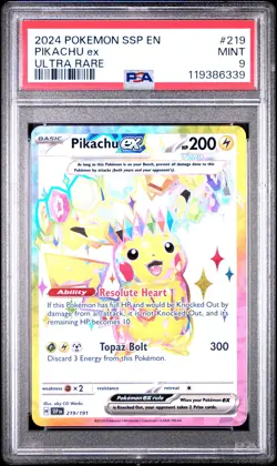 2024 POKEMON SSP EN-SURGING SPARKS ULTRA RARE #219 PIKACHU EX PSA 9 - Image 1