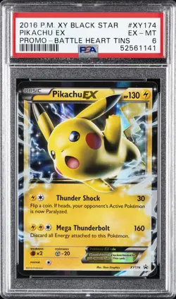 2016 POKEMON XY BLACK STAR PROMO BATTLE HEART TINS #XY174 PIKACHU EX PSA 6 - Image 1