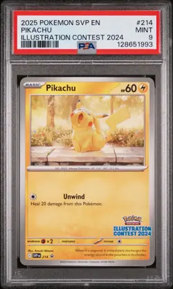 2025 POKEMON SVP EN-SV BLACK STAR PROMO ILLUSTRATION CONTEST 2024 PIKACHU PSA 9 - Image 1