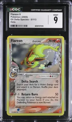 Pokemon TCG Flareon 5/113 EX Delta Species Holo Rare Card 2005 CGC Mint 9 - Image 1