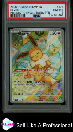 EEVEE PRISMATIC EVOLUTIONS ETB POKEMON SVP EN-SV BLACK STAR PROMO 2025 173 PSA 8 - Image 1
