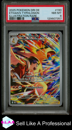 ETHAN'S TYPHLOSION ILL RARE POKEMON GER DRI DE-DESTINED RIVALS 2025 190 PSA 8 - Image 1