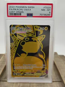 2022 POKEMON SWORD & SHIELD LOST ORIGIN #TG29 FULL ART/PIKACHU VMAX PSA 8 - Image 1