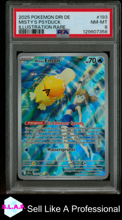 MISTY'S PSYDUCK ILL RARE POKEMON GER DRI DE-DESTINED RIVALS 2025 193 PSA 8 - Image 1
