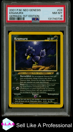 KRAMURX GERMAN-1ST EDITION POKEMON GERMAN NEO GENESIS 2001 24 PSA 8 - Image 1