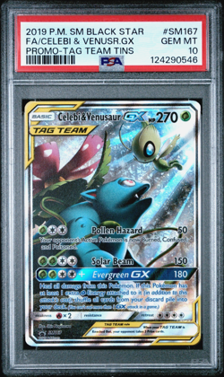 2019 Pokemon SM Black Star Promo Tag Team Tins FULL ART/CELEBI & VENUSAUR PSA 10 - Image 1