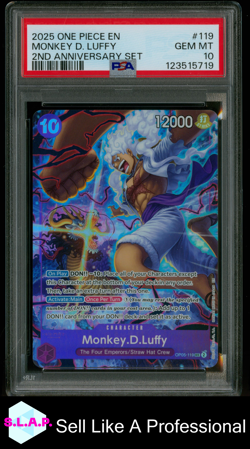 MONKEY D. LUFFY ONE PIECE ENGLISH VERSION 2ND ANNIVERSARY SET 2025 119 PSA 10 - Image 1