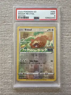 Pokemon Go Bidoof Reverse Holo Card PSA 9 Peelable Ditto 059/078 - Image 1