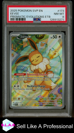 EEVEE PRISMATIC EVOLUTIONS ETB POKEMON SVP EN-SV BLACK STAR PROMO 2025 173 PSA 8 - Image 1