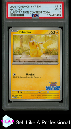 PIKACHU ILLUSTRATION CONTEST 2024 POKEMON SVP EN-SV BLAK STR PRM 2025 214 PSA 9 - Image 1