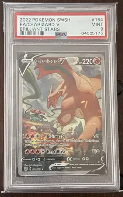 2022 Pokemon SWSH Brilliant Stars FA/Charizard V 154/172 Full Art PSA 9 - Image 1