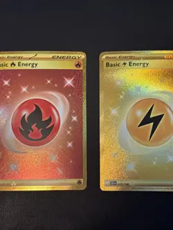 Pokemon TCG: SV 2 Card Gold Holo Secret Rare Energies - Fire And Electric - Image 1