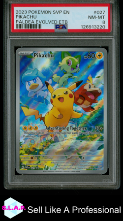 PIKACHU PALDEA EVOLVED ETB POKEMON SVP EN-SV BLACK STAR PROMO 2023 027 PSA 8 - Image 1