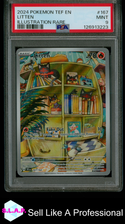 LITTEN ILLUSTRATION RARE POKEMON TEF EN-TEMPORAL FORC3S 2024 167 PSA 9 - Image 1