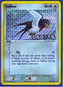 VINTAGE POKEMON 2005 TAILLOW 80/107 Ex DEOXYS - REVERSE HOLO -STAMPED - NM - Image 1