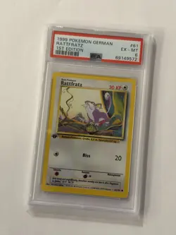 PSA 6 Rattfratz 61/102 - 1999 Base Set 1st Edition - German Pokemon TCG Rattata - Image 1