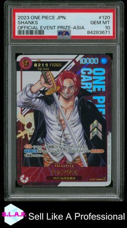 SHANKS SERIALIZED TOP PRIZE-ASIA 0219/1065 ONE PIECE JAP PROMOS 2023 120 PSA 10 - Image 1