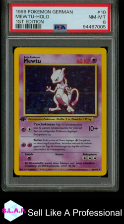 MEWTU POKEMON #10 1999 BASE SET 1ST EDITION HOLO DEUTSCH PSA 8 - Image 1