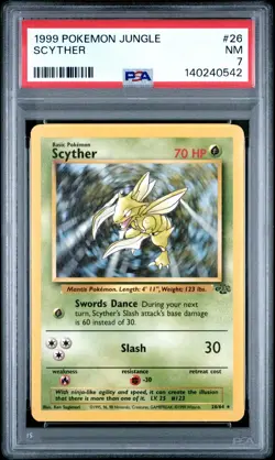 1999 Pokemon Jungle Scyther 26/64 Unlimited Non Holo PSA 7 - Image 3