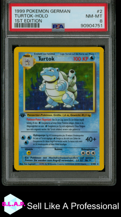 TURTOK POKEMON #2 1999 BASE SET 1ST EDITION HOLO DEUTSCH PSA 8 - Image 1