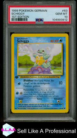 SCHIGGY 1ST EDITION POKEMON GERMAN 1999 63 PSA 10 - Image 1