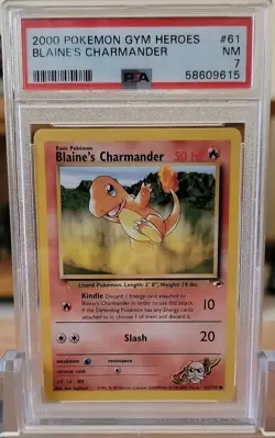 2000 Vintage Pokemon Gym Heroes 61 Blaine's Charmander PSA 7 WoTC - Image 1