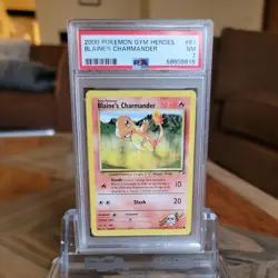 2000 Vintage Pokemon Gym Heroes 61 Blaine's Charmander PSA 7 WoTC - Image 3