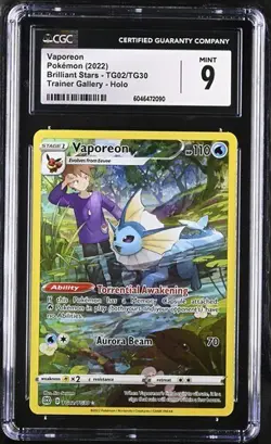 Pokemon CGC 9 Vaporeon TG02/TG30 Holo Brilliant Stars Trainer Gallery Mint - Image 1