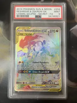 Pokemon Reshiram & Zekrom GX (Secret) 259/236 Sm-Cosmic Eclipse Holo PSA 9 - Image 1