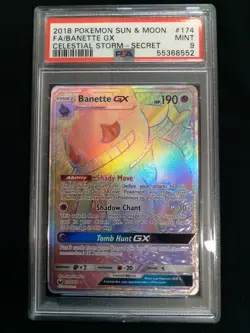 Graded PSA 9 2018 Pokemon Sun & Moon BANETTE GX #174 Celestial Storm MINT - Image 1
