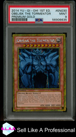 OBELISK THE TORMENTOR YU-GI-OH! #EN030 2014 PREM GOLD 1ST ED. SEC RARE ENG PSA 9 - Image 1