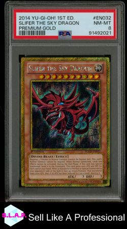 SLIFER THE SKY DRAGON YU-GI-OH! #EN032 2014 PREM GOLD 1ST ED. SEC RARE ENG PSA 8 - Image 1
