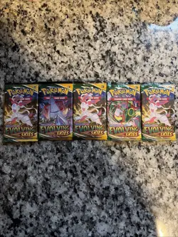 Pokemon TCG Sword Shield Evolving Skies Booster Packs, Lot of 5, New Sealed - Image 1