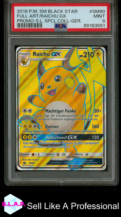 FA/RAICHU GX PROMO-S.L. SPCL.COLL-GER. POKEMON SM BLCK STR PROMO 2018 SM90 PSA 9 - Image 1