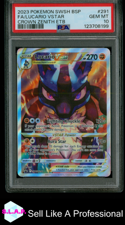 LUCARIO V STAR POKEMON TGC 291 2023 CROWN ZENITH ETB HOLO ENGLISH PSA 10 - Image 1