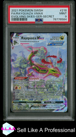 FA/RAYQUAZA VMAX EVOLVING SKIES-GER-SECRET POKEMON SWSH EVOLVING 2021 218 PSA 9 - Image 1