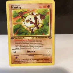 Pokemon Mankey 55/64 Jungle 1st Edition 30HP Common Regular Basic 1999 - Image 1