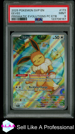 EEVEE POKEMON TGC 173 2025 PRISMATIC EVOLUTIONS POKEMON CENTER ETB HOLO EN PSA 9 - Image 1