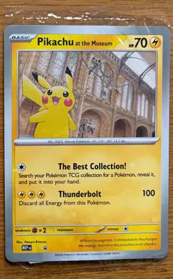 PIKACHU POKEMON X NATURAL HISTORY MUSEUM JUMBO PROMO CARD - IN HAND - Image 1
