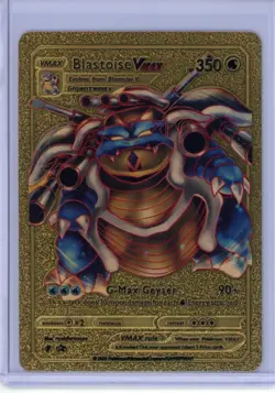 Pokemon Gold Foil Fan Art Card BLASTOISE Vmax 350HP G-Max Geyser - Image 1