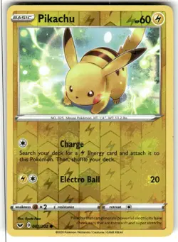 Pikachu 065/202 Reverse Holo Sword and Shield Base Set Foil Pokemon Card TCG NM - Image 1