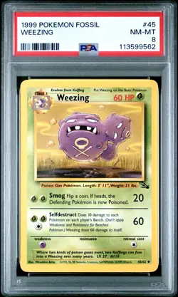 1999 POKEMON FOSSIL #45 WEEZING PSA NM-MT 8 - Image 1