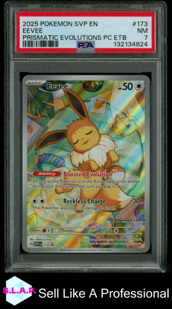 EEVEE PRISMATIC EVOLUTIONS PC ETB POKEMON SVP EN-SV BLCK STR PRM 2025 173 PSA 7 - Image 1