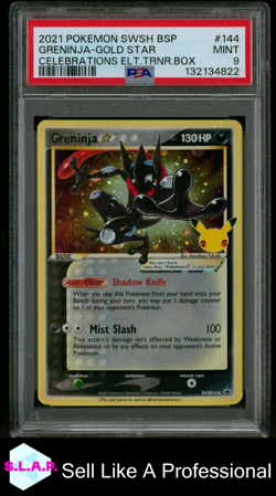 GRENINJA-GOLD STR CELEB ELT.TRNR.BOX POKEMON SWSH BLCK STR PRM 2021 144 PSA 9 - Image 1