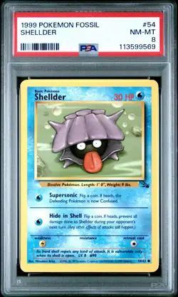 1999 POKEMON FOSSIL #54 SHELLDER PSA NM-MT 8 - Image 1