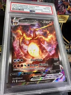 POKEMON CARD CHARIZARD VMAX FULL ART 261 BLACK STAR PROMO #261 UPC GRADED PSA 8 - Image 1