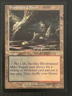 Bloodstained Mire MtG Onslaught Rare Land Magic the Gathering *Pro Tour Stamped* - Image 1