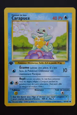 Pokemon TCG SQUIRTLE 1ST EDITION FRENCH CARAPUCE Base Set 63/102 NM - Image 1